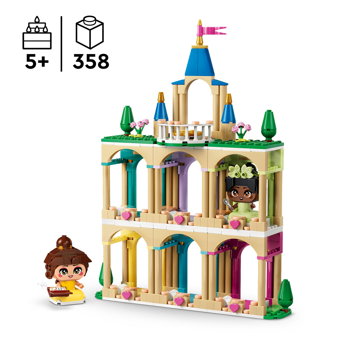 LEGO Disney Princess 43291 Die Mini-Prinzessinnen Belle und Tiana mit ihrem Schloss