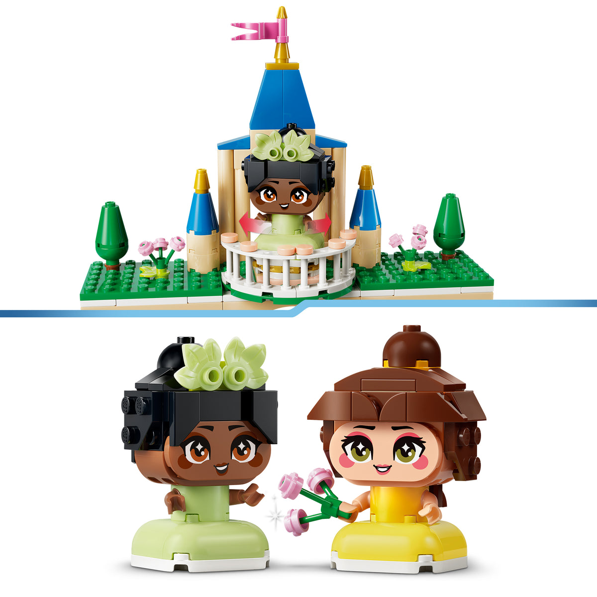 LEGO Disney Princess 43291 Die Mini-Prinzessinnen Belle und Tiana mit ihrem Schloss
