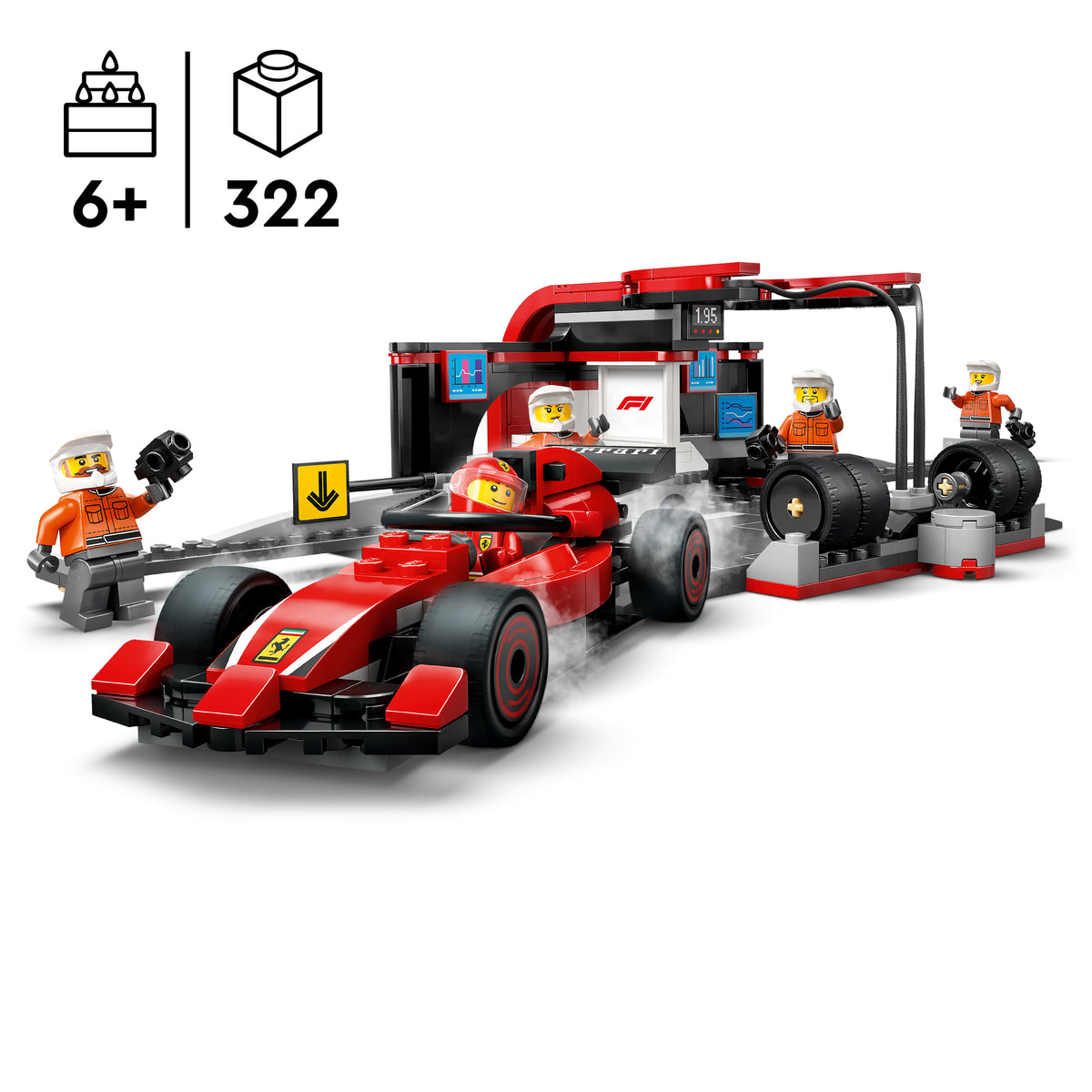 LEGO City 60443 F1 Boxenstopp mit Boxencrew und Ferrari Flitzer
