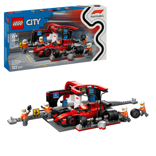 LEGO City 60443 F1 Boxenstopp mit Boxencrew und Ferrari Flitzer