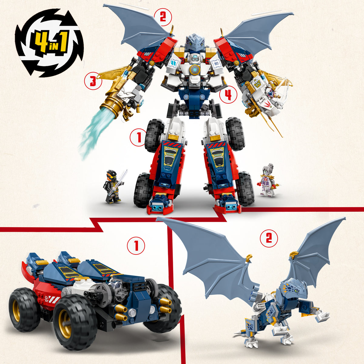 LEGO NINJAGO 71834 4in1 Zanes Ultra-Kombi-Mech